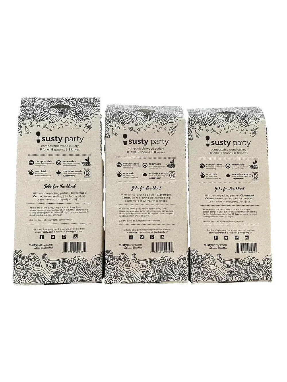 Lot of 3 Packs: NEW Susty Party Aspenware Compostable Wood Cutlery Sets 24 Pc/Pk